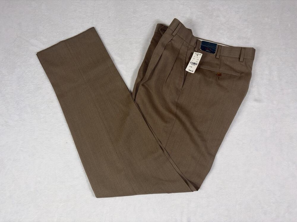 Brooks Brothers Madison Men Brown Fit Pleated Wool Pants 34W